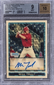 2009 Bowman Chrome Draft Prospects #BDPP89 Mike Trout (Superfractors) Signed Rookie Card (#1/1) – BGS MINT 9/BGS 10
